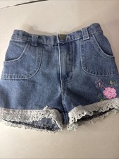 Vintage Sesame Street Jean Shorts Floral Lace Girls 3T Embroidered