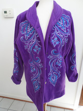 Ladies Size Medium Bob Mackie Embroidered Dark PURPLE Lined Fleece Jacket