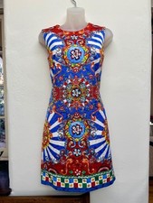 Dolce & Gabbana Multi-color Carretto Print Sleeveless Shift Mini Dress