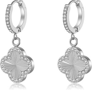 Authentic Clover Earrings for Women 18K Gold Plated Four Leaf Hoop Silver 