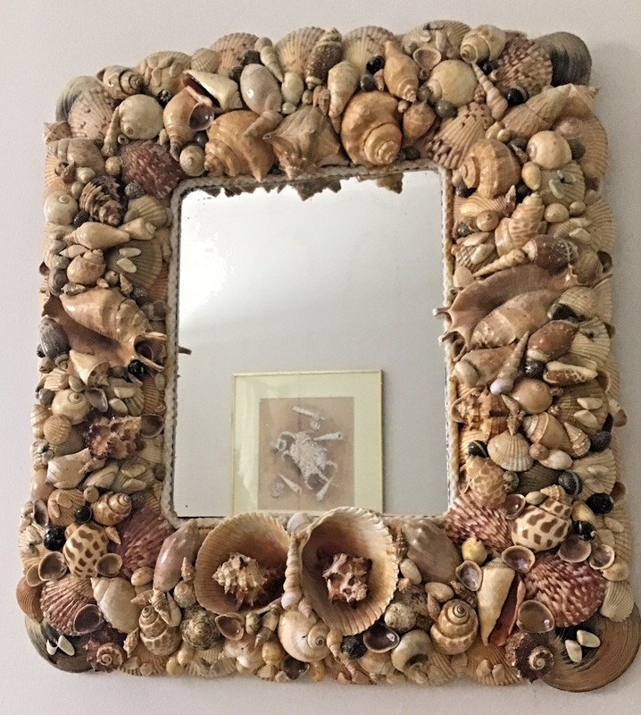 Vintage Large Seashell Heavily Encrusted Rectangular Mirror 17”x 18” Handmade