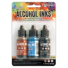 Ranger Tim Holtz Alcohol Ink .5oz 3/Pkg-Miners Lantern-Rust/Stonewash/Pitch Blk