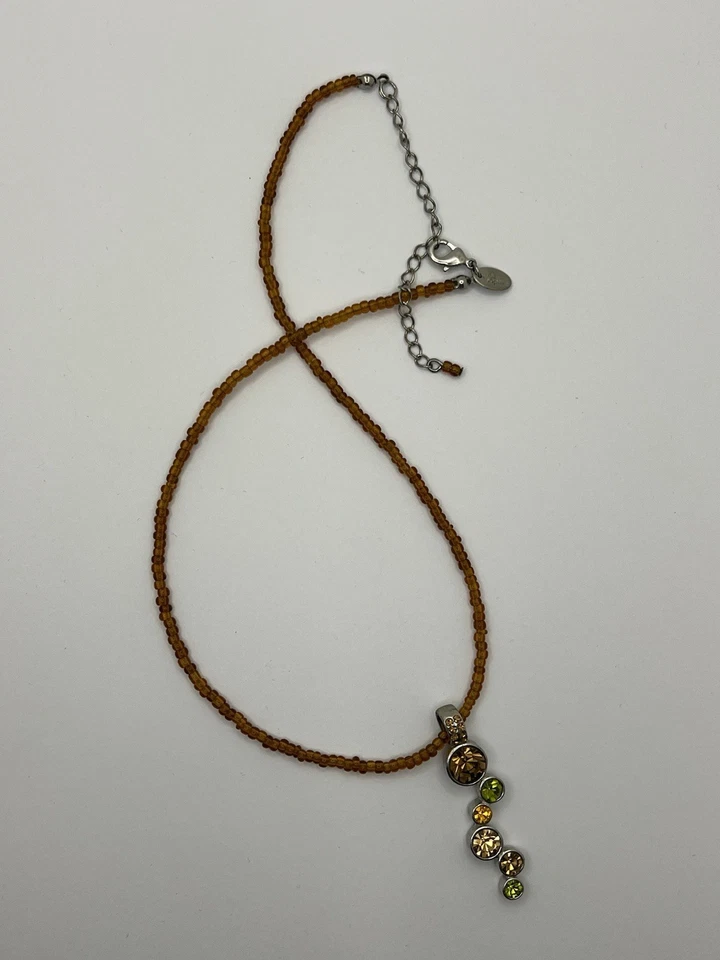 Collar Colgante Otoño Lia Sophia “Root Beer Float” Cuentas Naranja Cristales Corte Foto 3 de 4