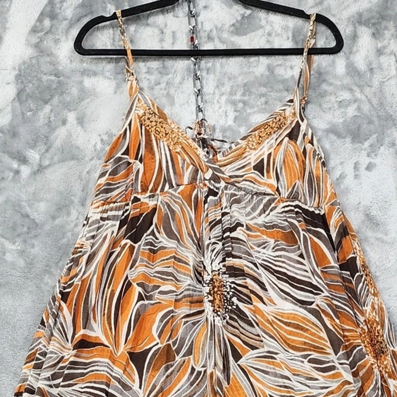 Vestido Derek Corazón Mujer L Naranja Marrón Floral Algodón Maxi Volantes Dobladillo Informal Foto 2 de 4