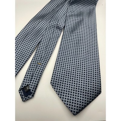 Royal Classic Tom James Silk Tie Blue Silver Geometric Basketweave Mens Necktie