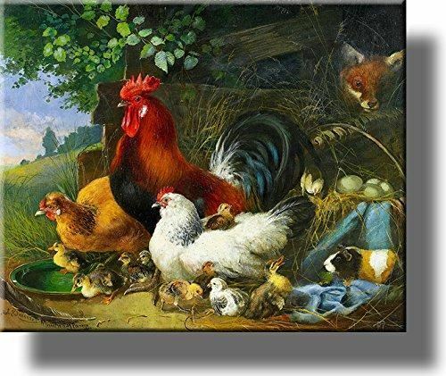 Foto de gallo de pueblo y pollos sobre lienzo estirado, decoración artística de pared, lista - Imagen 7 de 8