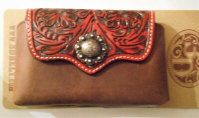 CELL PHONE HOLDER Leather 3D Mahogany Floral Concho  3x5 Cowgirl Cowboy Rodeo 