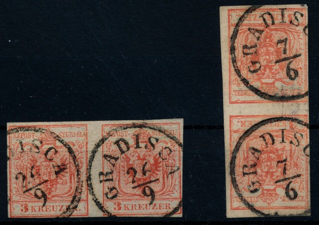 ÖSTERREICH 1850 -3Kr paar HP Type III. -3Kr PAAR! MP Type III. GRADISCA (Kü) ÖSTERREICH 1850 -3Kr paar HP Type III. -3Kr PAAR! MP Type III. GRADISCA (Kü)