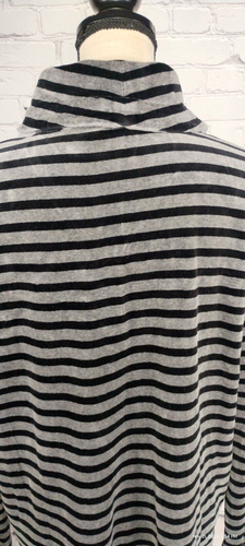 T by Talbots Gray Velour Black Striped Sweatshirt Cowl Neck Drawstring Pockets L - Picture 12 of 18