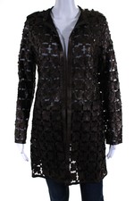 In Transit Womens Laser Cut Metallic Mesh Leather Jacket Dark Brown Black Xl
