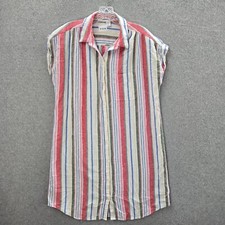 Old Navy Women Dress Large White Striped Shirt Linen Blend Short Sleeve Collar