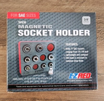 E-Z Red SHS38 Magnetic Socket Holder 3/8 Drive For SAE Sizes Holds 11 Sockets
