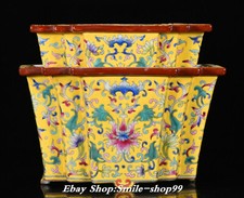 7'' Old Qing Yongzheng Enamel Color Porcelain Flower Pot Potted Plants Bonsai