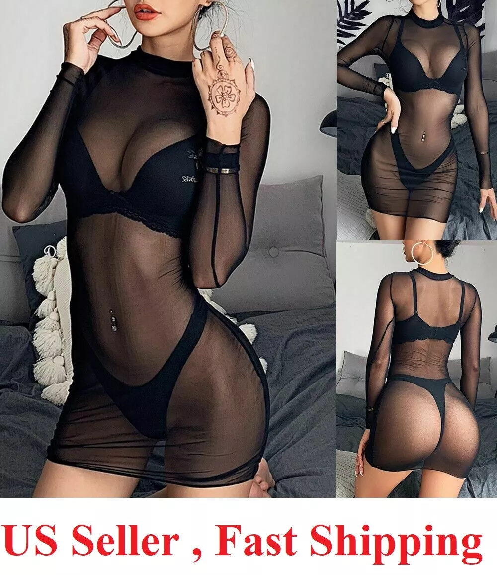 Women Sexy See Through Mesh Sheer bodysuit party dress Lingerie clubwear fishnet eBay