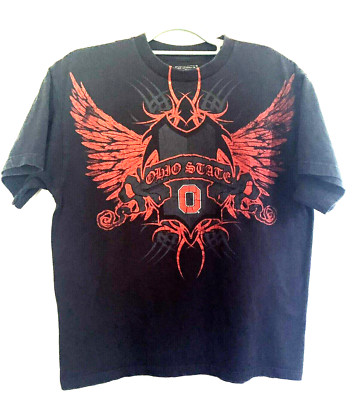 OSU Buckeyes Medium Black Red T-Shirt Biker Eagle Wings Short Sleeve Goth