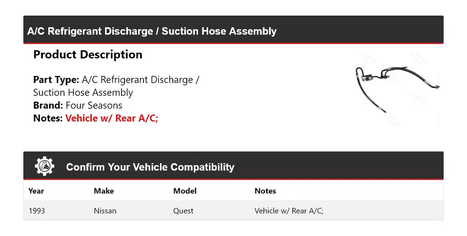 For 1993 Nissan Quest AC Refrigerant Discharge / Suction Hose Assembly 4 Seasons - Image 2 of 4
