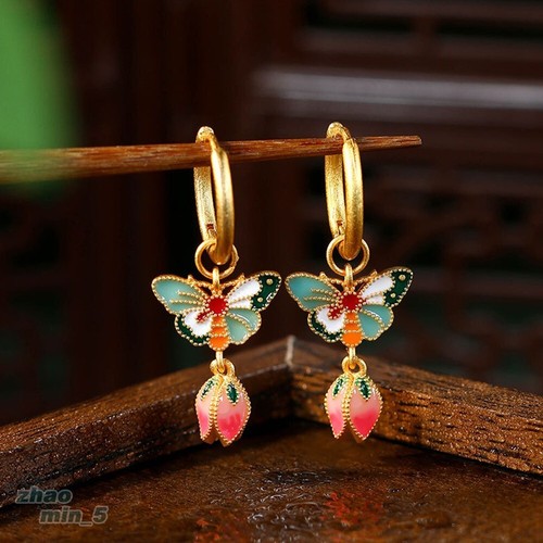 Butterfly Flower Drop Dangle Earrings Gold Tone Hoop Earring Jewelry Party Gifts - Picture 2 of 4