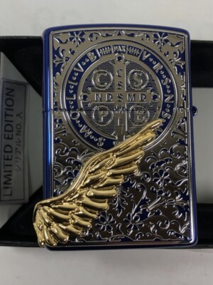 Zippo Angel Wing Gold Metal St Benedict Blue Limited Serial Number