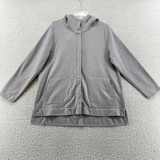 Pure Jill Luxe Tencel L Long Sleeve Gray Snap Front Hoodie Jacket Pockets J Jill