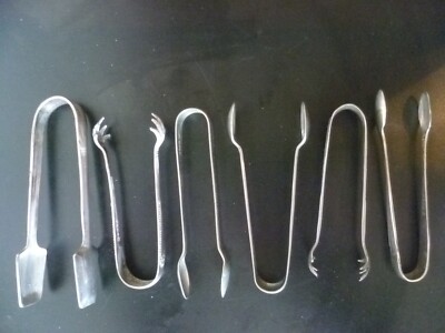 Antike / Vintage sechsteilige Sammlung Zuckerzange / versilberte Zuckerspitzen