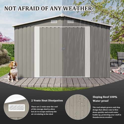 Campcraft Metal Storage Shed 10×14 FT with 3 Lockable Doors, 4 Vents, Light Grey - Picture 4 of 21