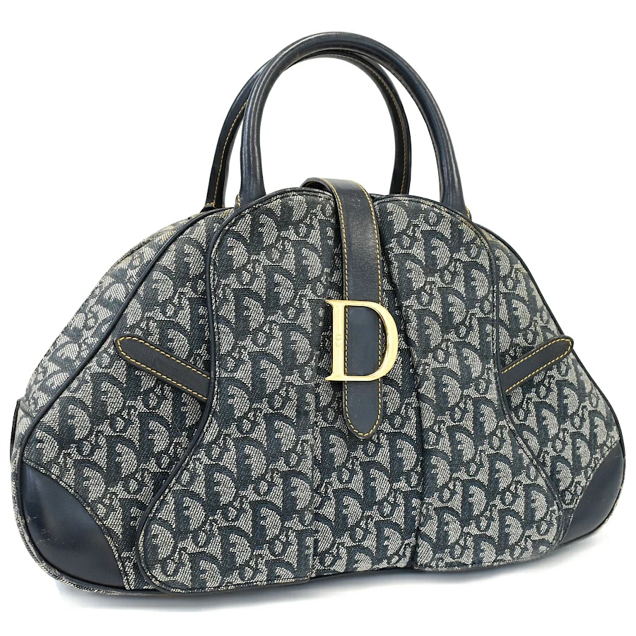 Sac fourre tout RANK B Christian Dior Torotter bleu marine toile cuir