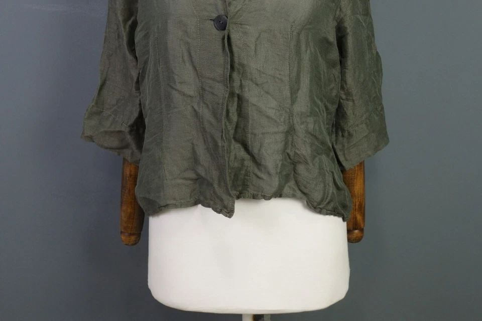 Grizas Green Linen Silk Lagenlook Lightweight Blazer Jacket Size M - Image 4 of 4