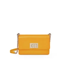 Woman crossbody bag Furla 1927 mini fashion yellow leather with shoulder chain