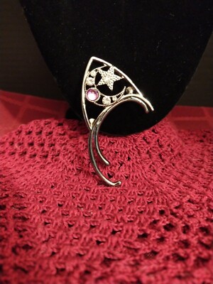 Gunmetal Cat~Elf Ear Clip/Cuff! Purple Planet & Rhinestone Star! Witchy! Goth!