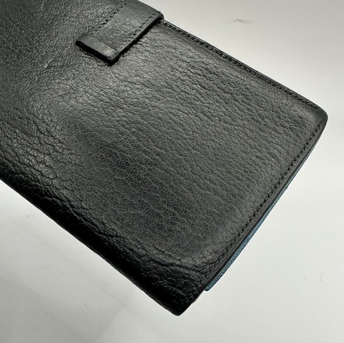 HERMÈS Bearn Souffle Epsom Leather Black/light blue Bifold Long Wallet GoldMetal - Picture 15 of 22