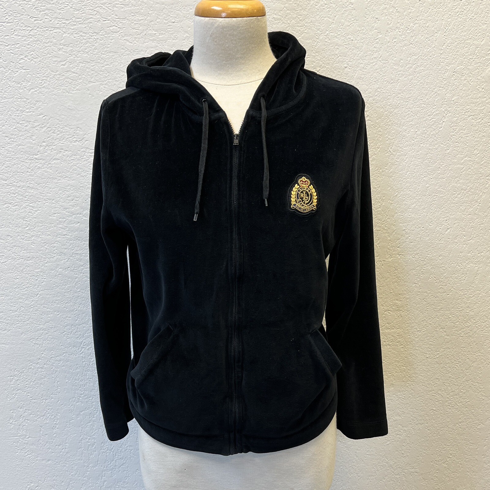 Lauren Ralph Lauren Black velvet Zipper Down Jacket S… Gem