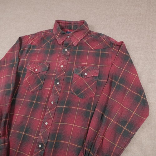 Wrangler Pearl Snap Uomo Grande Alto LT Flanella Marrone Rosso Western Rodeo Plaid - Foto 7 di 16