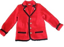 Pfister Childs New Wool Jacket 7-8 Blazer Austrian RED Black Trim Vtg Holidays