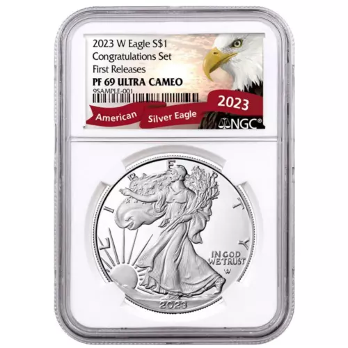 2023-W $1 1-oz. American Silver Eagle Congratulations Set NGC PF69UC First Re...