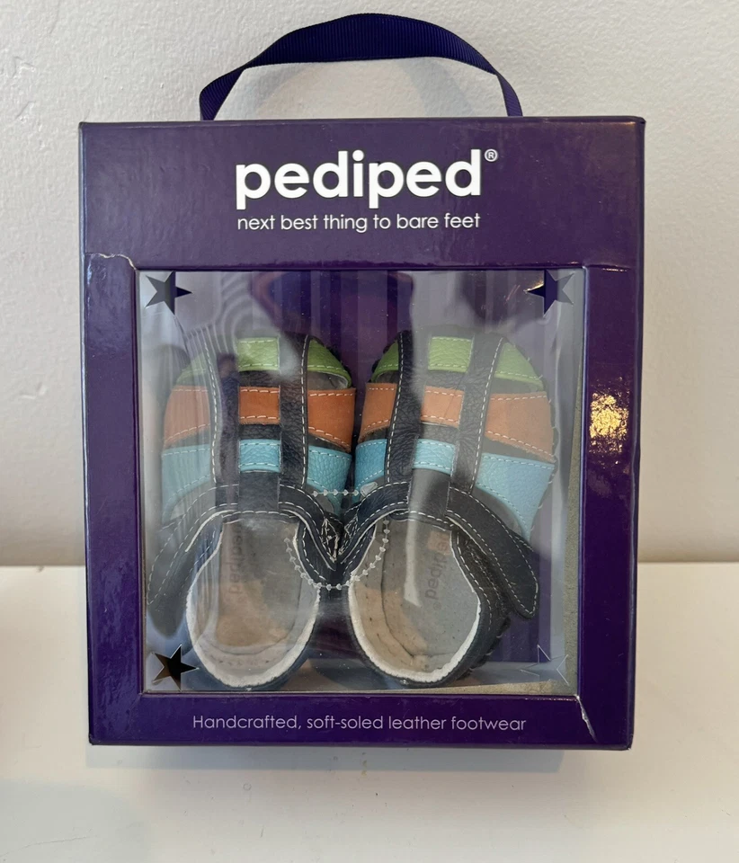 NUEVO Pediped XS 0-6 Meses Sydney Azul Marino Multicolor Bebé Niño Zapatos Suelas Suaves Foto 3 de 4