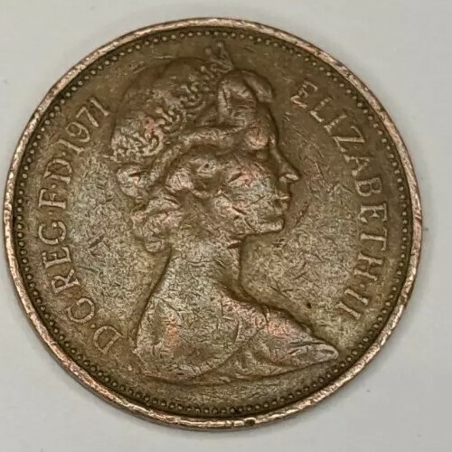 New Pence 2 1971, DG.REG.FD, Elizabeth II, 2 New Pence, UK