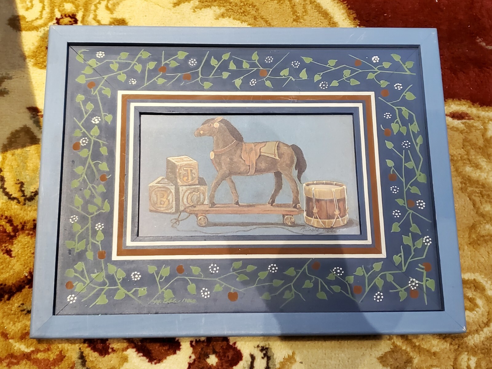 Painting Of A Toy Horse Building Blocks And A Drum even the frame was painted by
