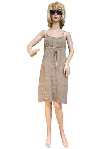 DKNY Vintage Taupe Strappy Shift Brown Linen Dress, 2 - Picture 5 of 14