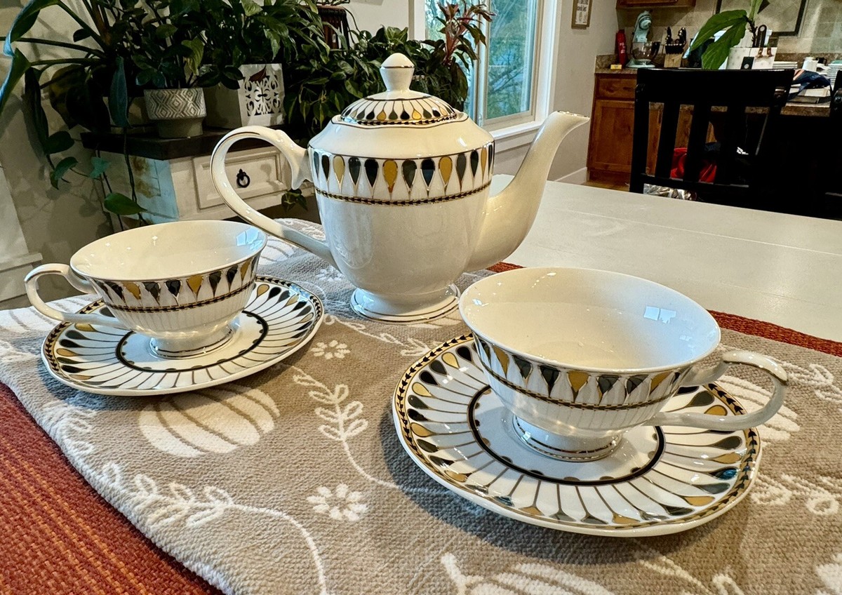 Grace Teaware 6-Piece Boxed Tea Set Gray, Black, Gold
