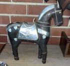 Wooden Horse Hand Carved Silver Hearts India Folk Art Vintage Home Decor Gift — photo 3