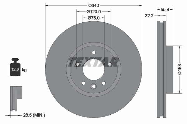 Textar 2X Bremsscheibe Vorne Ø340 Mm InnenbelüFtet FüR VW Transporter VI Kasten-image