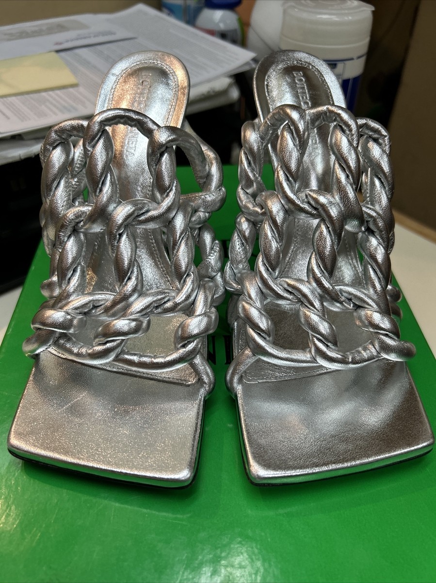 Bottega Veneta Stretch Mule Silver Metallic Lambskin Size 38