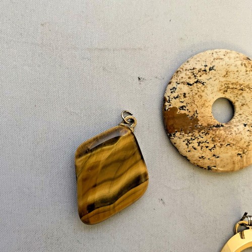 Lot of 5 Polished Natural Stone Pendant Thrift Estate Tigers Eye Vintage - Picture 3 of 6