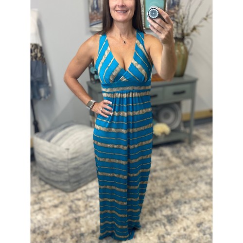 Sexy Cleavage Striped Tank Racerback Maxi Dress Long Tube Sundress Blue S/M/L - Picture 2 of 5