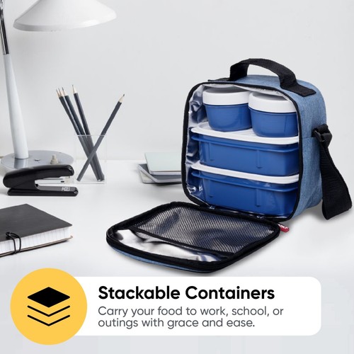 Insulated Lunch Bag With Containers for Men, Woman, Kids Denim -Superio - Picture 7 of 10