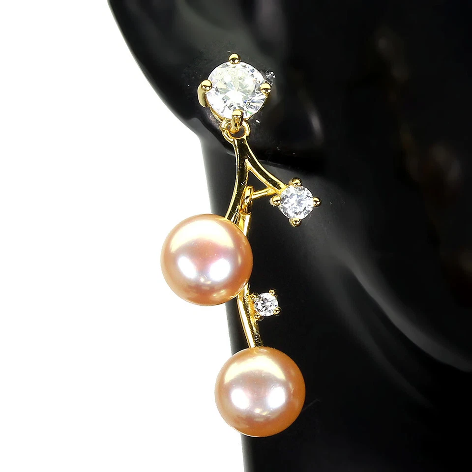 925 Sterling Silver Earrings Round Pearl 8mm Simulated Cz Gemstone Jewelry - Image 2 of 4