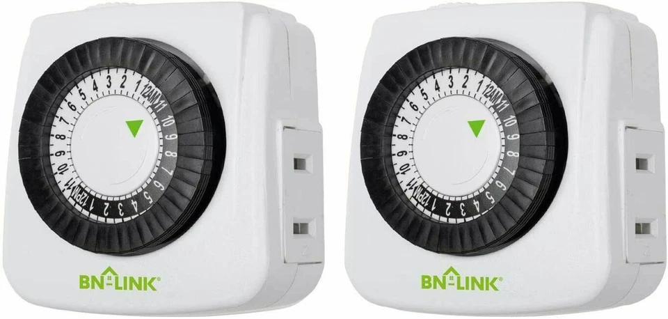 BN-LINK Enchufe Interior 24 Horas Temporizador Mecánico Salida Uso Diario 2 Puntas Paquete de 2 Foto 2 de 4