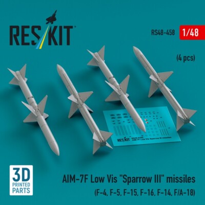 Reskit RS48-0458 AIM-7F Low Vis ``Sparrow III`` missiles (4 pcs) 1/48