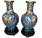 New ListingVintage Chinese Miniature Cloisonne Enamel Baluster Vases Double Dragon 5 Claws