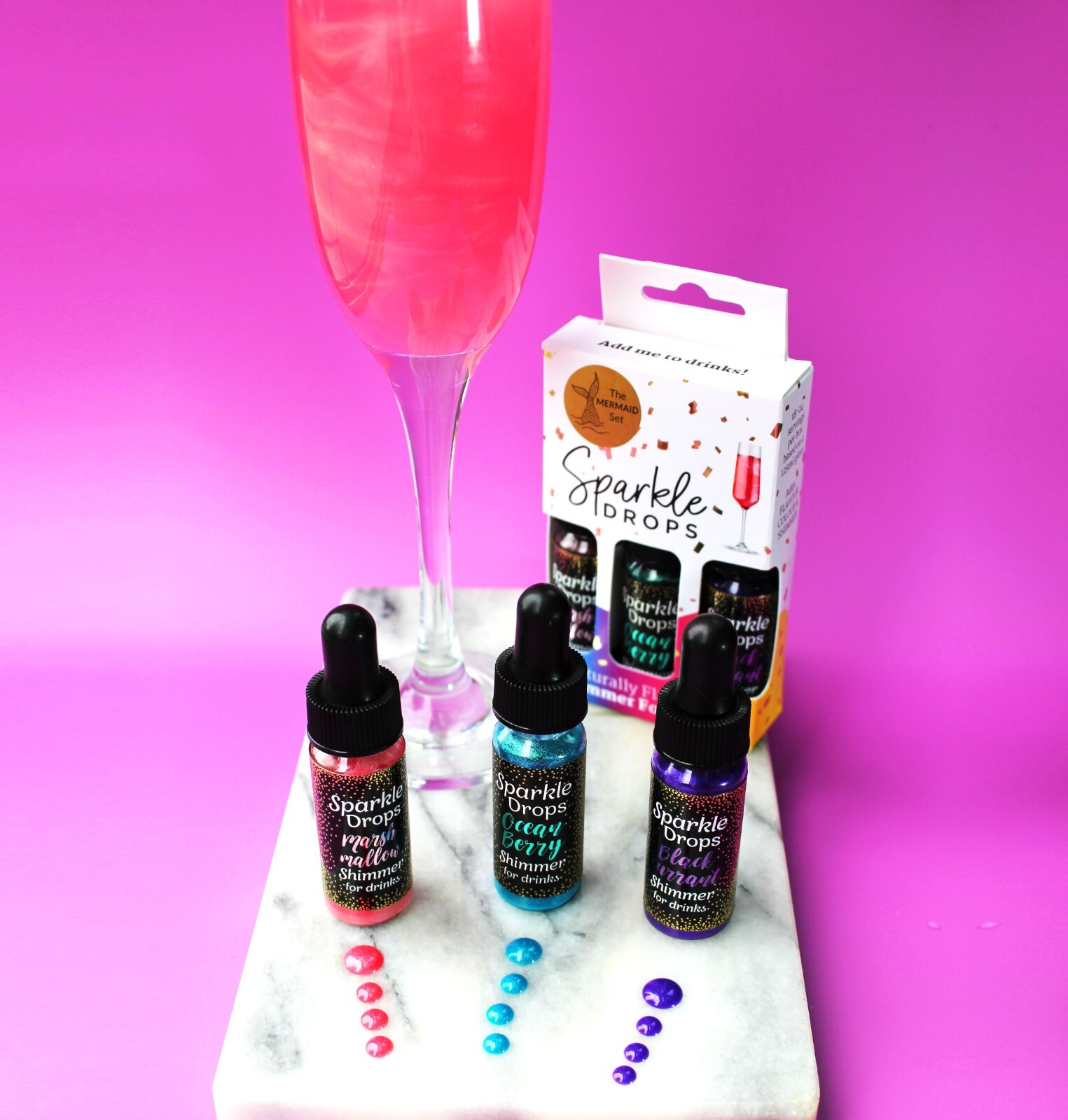 Mermaid Sparkle Drops Shimmer Syrup 3 Pack Gift Set Prosecco Gin Cocktail Party
